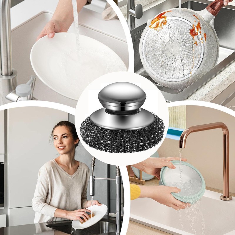 Stainless Steel Wool Scrubber with Handle | Wool Dish Scrubber