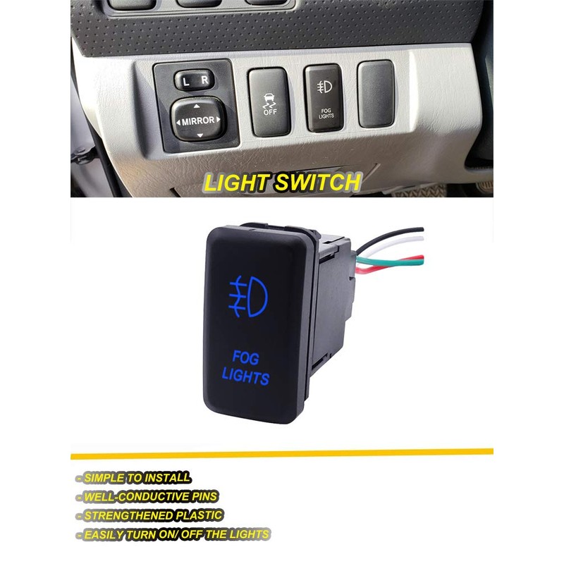 WeiSen Push Switch with Fog Lights Symbol Blue Backlight ON-Off
