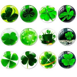 Colexy Pack of 12 Fridge Magnets, 25 mm Magnets for Magnetic Board, Green Four Leaf Clover Decorative Magnets for Whiteboard, Refrigerator, Kitchen, Office and School