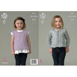 King Cole Galaxy Double Knitting Pattern DK Girls Childrens Cardigan and Pretty Top (4407)