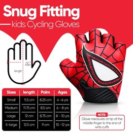 SAGA SPORTS Half Finger Kids Cycling Gloves| Non-Slip, Padded, Antislip, Fingerless Kids Bike Gloves for Boys and Girls | Ideal for BMX, MTB, Gymnastics (Red, X-Large [10-12])