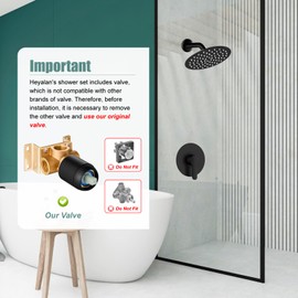 Heyalan Shower Head and Handle Set Round Shower Faucet Set Bathroom Rainfall Shower System Stainless Steel Showerhead Single Function Shower Trim Kit,Female Thread Valve,Matte Black