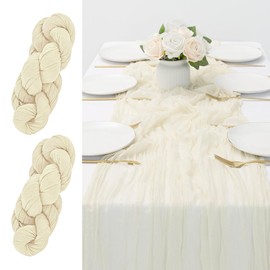 Cheese Cloth Table Runner, Pack of 2, 90 x 300 cm, Beige Cheese Cloth Table Runner, Long Rustic Gauze Table Runner, Muslin Table Runner for Wedding Decoration, Birthday Party (Beige