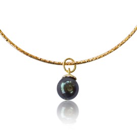 10K Yellow Gold Single Omega Choker Necklace Handmade with Stunning Black Freshwater Pearl Pendant, Simple and Beautiful Drop Necklace