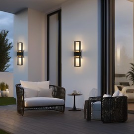 LamQee 20 Inch Modern Outdoor Wall Light 3000K 800LM 16W Integrated LED, IP65 Waterproof Matte Black Exterior Lighting Fixtures with Rectangle Shade, for House Porch Patio Garage Door Backyard Indoor