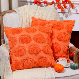 Mixweer 2 PCS Fall Pillow Covers Fall Decorative 18x18 Inch Pumpkin Throw Pillow Covers Autumn Pillow Cases Holiday Cushion Cover Farmhouse Couch Case for Sofa Bed Home Decor