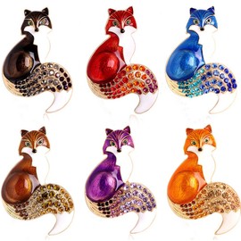 6 Pieces Rhinestone Fox Brooch Elegant Lapel Pins Dress Accessories Jewelry Gift For Women Girls Daily Decoration (6 Pcs Foxes)