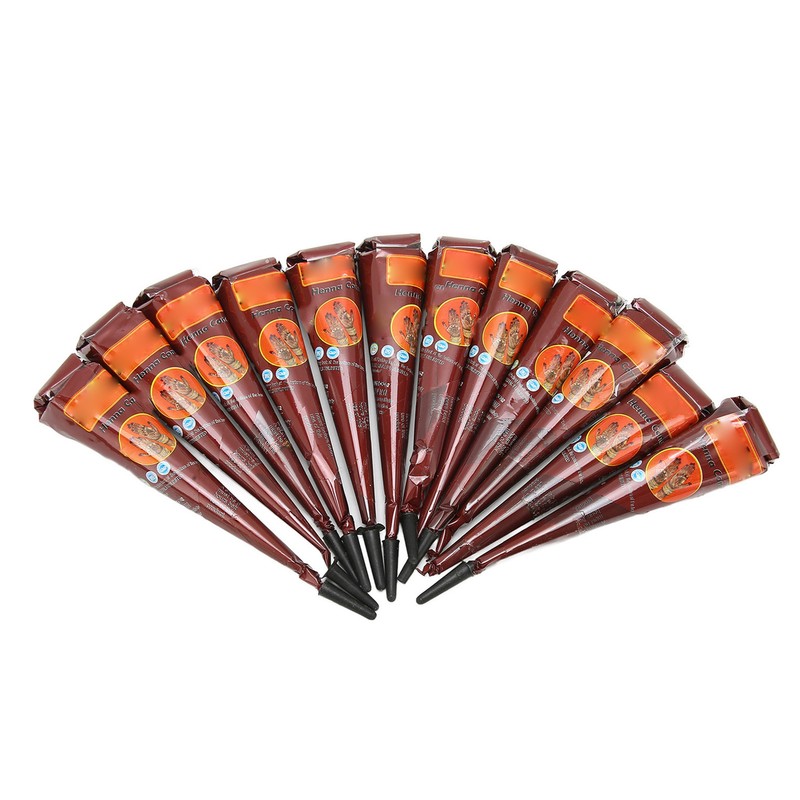 12PCS Temporary Tattoo Paste Cones Brown India Hand Painting Drawing