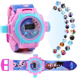 Children's Projection Watch, Children's Cartoon Watch, 24 Different Pictures Projector Watch, Electronic Watch, Adjustable Digital Projection Watch, for Boys and Girls, Blue pink, Playful