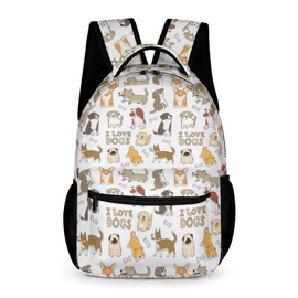KOYI Dog School Backpack for Kids, Cute Puppy Dog Breed Backpack, Funny Animal Dog Print Backpack, Dog Design Travel Laptop Backpack, Elementary Boys Girls School Backpack, 16.5 Inch