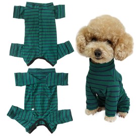 Dog’s Recovery Suit Post Surgery Shirt for Puppy, Full Coverage Dog's Bodysuit Wound Protective Surgical Clothes for Small and Medium Pets (Green Black Stripe-XXS)