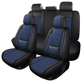 otoez Nappa Leather Car Seat Covers Full Set, Breathable Leather Automotive Seat Covers Front & Rear Seat Protectors with Lumbar Support, Universal Fit for Most Cars SUV Truck Sedan (Black+Blue)