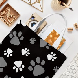 WAITPI Cute Dog Paw Mom Canvas Tote Bag Gifts for Lovers, Black Puppy Pet Aesthetic Canvas Reusable Tote Bag with One Dog Paw for Shopping