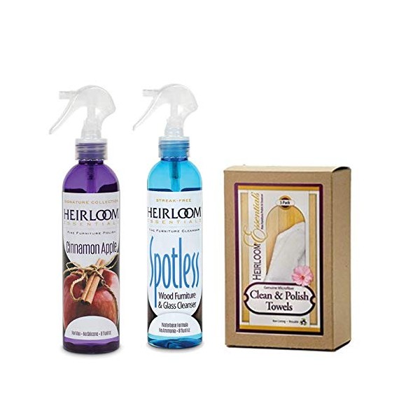 Heirloom Essentials Two-Step Furniture Cleaner And Polish Combo with Towels (Cinnamon Apple)