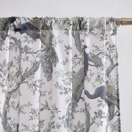 Laura Ashley Belvedere Window Curtains with Rod Pocket, 96-inch Length, 2 Panels Set, Canvas Light Filtering, Peacock