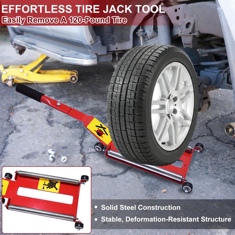 Portable Tire Jack Tool with Roller Plate, Tire Lifting Tool