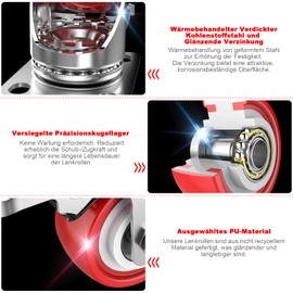 Deutnart Furniture Castors 38 mm Swivel Castors with Brakes, [4 Pieces up to 200 kg] Heavy Duty Castors Set Quiet Swivel Castors Polyurethane Transport Castors Wheels for Furniture without Traces