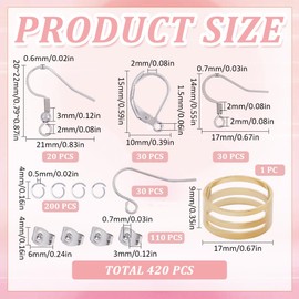 SUNNYCLUE 421Pcs Stainless Steel Hoop Earring Findings Silver Earring Hooks Kits Small French Earrings Making Kit with Fish Leverback Hook Ear Backs for Women Adult DIY Jewelry Making Supplies