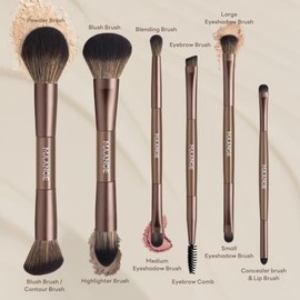 MAANGE Brochas para Maquillaje Profesional, 6 Piezas de Doble Punta con Mango de Aluminio para un Maquillaje Versátil y Sin Esfuerzo (Marrón)