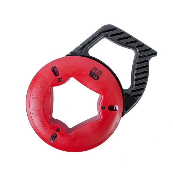 Gardner Bender FTS-65R Fish Tape, Corrosion-Resistant Plated Carbon Steel, Nylon / ABS Housing & UpperHand Design with Rubber Grip, 65 Foot Tape Length, Tough & Durable, ⅛ Inch Tape Width, Patented, Impact Modified Handle & Housing, Fishing Tape , Red