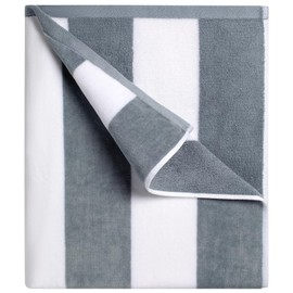 cabanana Large Oversized Beach Towel - 35 x 70 Inch Cotton Pool Towel, Gray Striped Soft Cabana Swim Towel