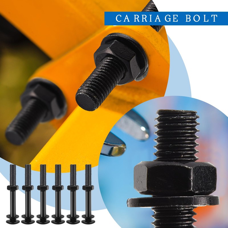 Zonon 12 Sets 1/2 x 4 Inch Black Carriage Bolt