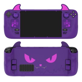 PlayVital Cute Demon Protective Case for Steam Deck LCD & OLED, Kawaii Anti-Slip Protector for Steam Deck OLED with Thumb Grip Caps & Trackpads Stickers & Back Button Enhancement Set - Purple