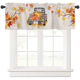 Autumn Pumpkin Curtains Valance for Bedroom Living Room,Truck Maple Leaf Curtains & Drapes Thanksgiving Harvest Rod Pocket Kitchen Window Curtains Over Sink,Fall Seasonal Decor 54 x18 in, 1 Panel