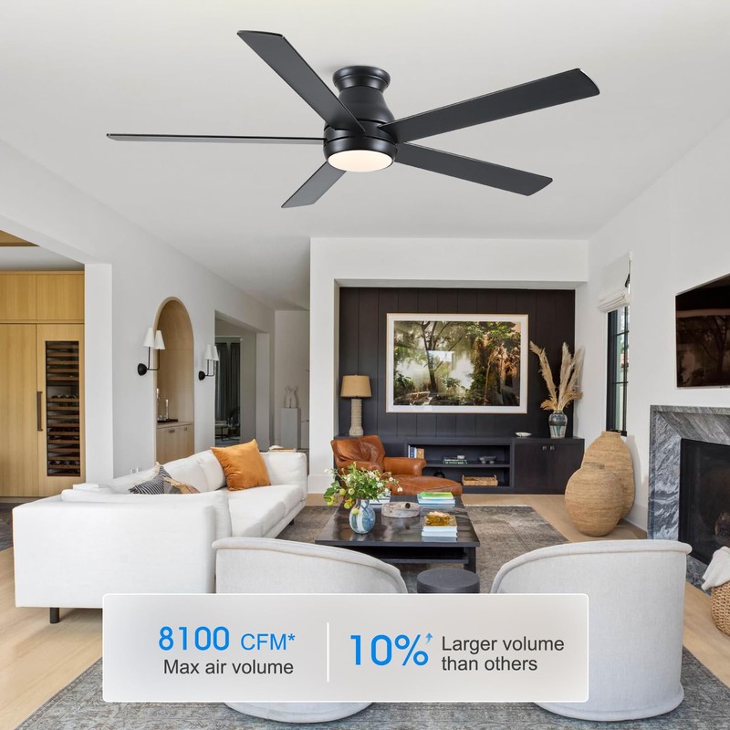 POCHFAN 60 Inch Black Ceiling Fans with Lights and Remote,