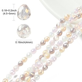 Ipotkitt 2 Strands Approx 100pcs/strand Random Faceted Teardrop Glass Beads Pearl Pink Spacer Beads Oval Abacus Ornaments for DIY Craft Pen Jewelry Making