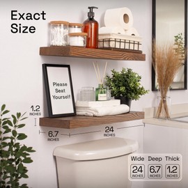 BAOBAB WORKSHOP Wood Floating Shelves Set of 2 - Rustic Shelf 24 inch - Floating Shelf for Wall Mounted - Wide Wooden Wall Shelves for Living Room Bedroom Kitchen Bathroom - Dark Walnut - 24W x 6.7D