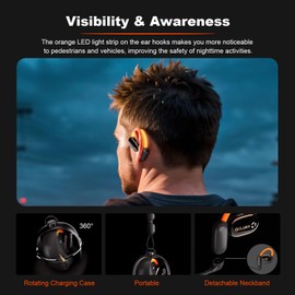 QILIAN Open Ear Wireless Headphones with LED Light Strip, Air Conduction Bluetooth 5.4 Wireless Headset with 16.2mm Driver, Active Noise Cancelling, HiFi Stereo, Up to 24H Playtime, Lightweight
