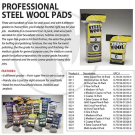 Red Devil 0325 Steel Wool, 2 Medium Coarse, (Pack of 8)