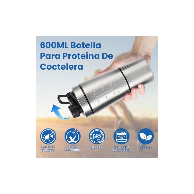 Yakiter 600ML Botella para Proteina de Coctelera,Vaso Proteina Shaker de