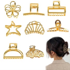 Yeenano Gold Hair Clips,8 Pcs Gold Claw Clip Metal Hair Clips Mini Small Claw Clipss Golds Claws Non Slip Strong Hair Accessories Fashion Metal Flower Clip for Women Girls