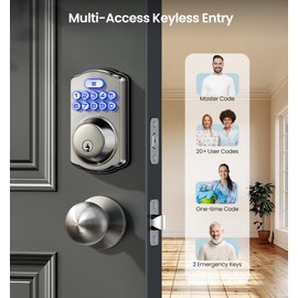 Veise Keyless Entry Door Lock with 2 Knobs, Electronic Backlit Keypad Deadbolt with Handle Set, Auto Lock, One-time Codes, Smart Deadbolt for Front Door, Easy Installation, Satin Nickel