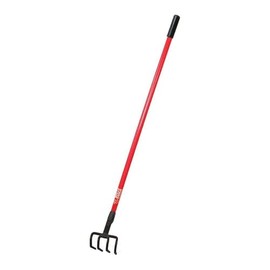 Bully Tools Four Tine Cultivator – Heavy Duty Potato Hook Cultivator for Gardening with Long Fiberglass Handle, Mini Rake & Shrub Rake Function, Tilling & Aerating Tool - 100% Made in the USA, 58-Inch