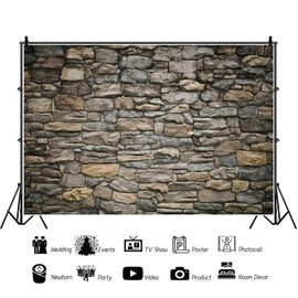 Leowefowa 10x8ft Vinyl Retro Stone Brick Wall Backdrop Rustic Countryside Grunge Rock Stone Texture Vintage Photography Background Birthday Wedding Anniversary Party Decor Photo Studio Props