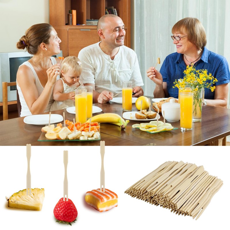 100 Pack Bamboo Appetizer Forks, Toothpick for Appetizer, 3.5 Inch