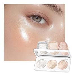 Paleta de maquillaje de 3 colores, iluminador facial de contorno de maquillaje, resistente al agua, de larga duración, iluminador facial con purpurina