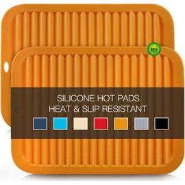 Silicone Trivets for Hot Pots and Pans, 9 * 12" Orange Silicone Hot Pads Pot Holders for Kitchen, 2 Pack Silicone Trivet Mat for Hot Dishes, Hot Pot Mats Hot Plates for Table Hot Dishes, Jar Opener