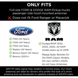 EcoAuto Bullet Antenna Replacement for Dodge Ram & Ford F150 F250 F350 Super Duty Ford Raptor Bronco Trucks - Anti-Theft Design - Radio Antenna for Truck 1990 - Current (American Flag)