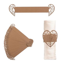 URROMA Napkin Rings,Heart Kraft Paper Napkin Fasteners Hollow Napkin Rings Decorative 50pcs for Christmas Valentine's Day Thanksgiving Anniversary Dinner