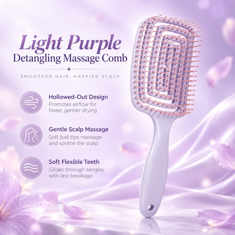 Hollow-Out Fine-Tooth Detangling and Volumizing Hair Comb for Real Hair