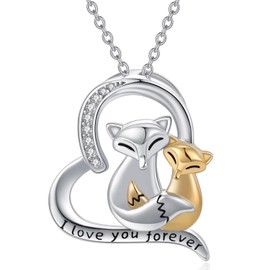 Suiknsn Fox Necklace for Women 925 Sterling Silver Heart Fox Pendent Necklace Fox Friendship Jewelry Birthday Graduation Gifts for Fox Lovers Girlfriend Couples Mother Daughter