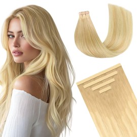 DOORES DOORES Hair Extensions, Dirty Blonde Mixed Platinum Blonde 10pcs 20g 12 Inch, Human Hair Tape In Natural Invisible Extensions