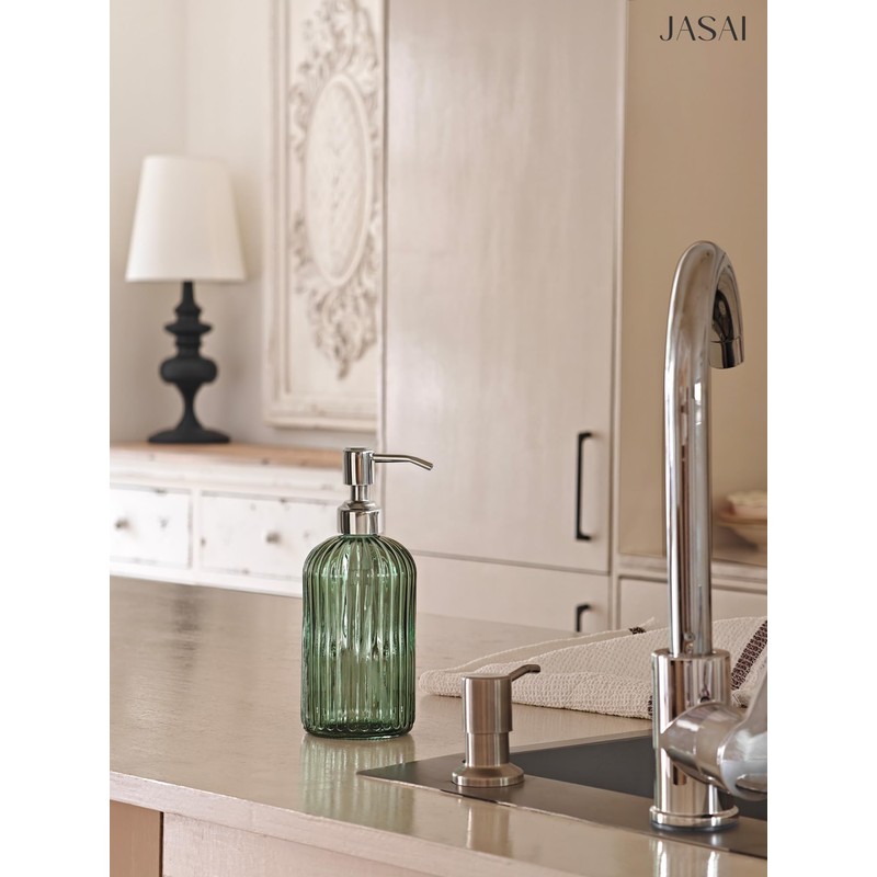 JASAI 18Oz Green Soap Dispenser with Rust Proof Pump, Refillable