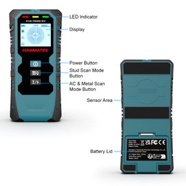 HANMATEK Stud Finder Wall Scanner,5 in 1 Multifunction Stud Locator with Upgraded Smart Sensor Audio Alarm HD LCD Display, Stud Finder Tool for The Center Edge of Metal, Studs, Plaster,AC Wire,Pipe