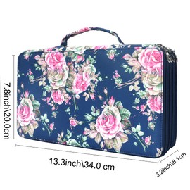 Vomgomfom Large Capacity Pencil Holder - Zipper Closure Twill Fabric Case for 300 Colored Pencils or 200 Gel Pens, Artist Organizer (Blue Rose)