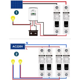 DIHOOL AC/DC Miniature Circuit Breakers, 2 Pack, Single Pole 10 Amp, 12V 24V 48V 400V, Non Polarized, Solar Disconnect Switch, DIN Rail Mount, RV Battery Isolator, PV Array MCB, Thermal Magnetic Trip